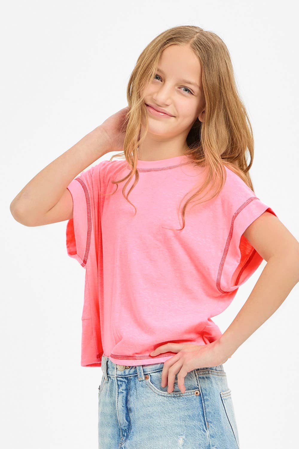 Pink Overlap Open Back Reverse Stitched Top