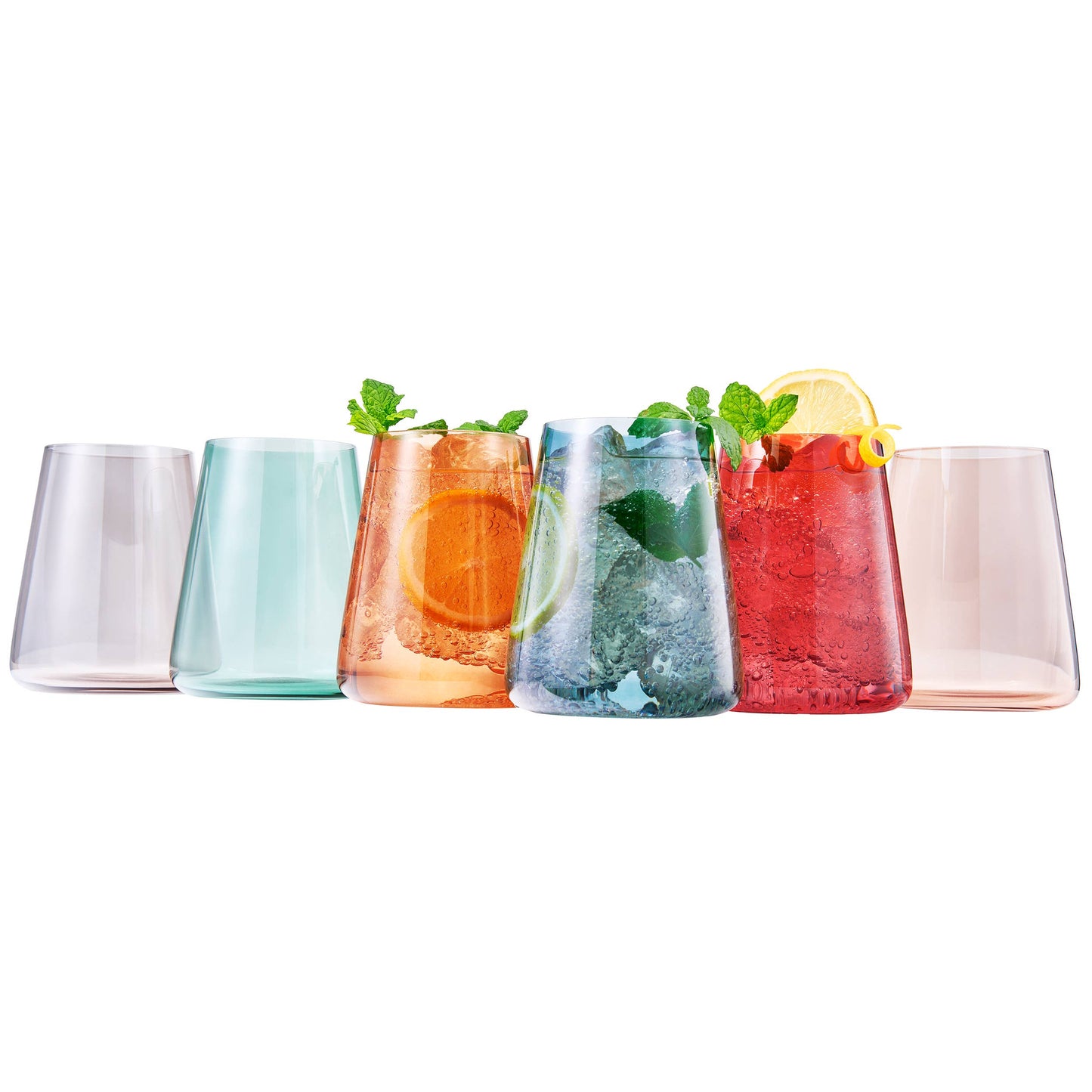 Stemless German Design Colored Wine Glass - Set of 6 13.5 OZ