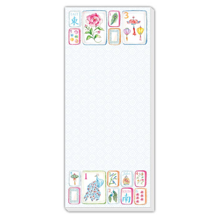 Colorful Mahjong Tiles with Flowers and Birds Skinny Notepad