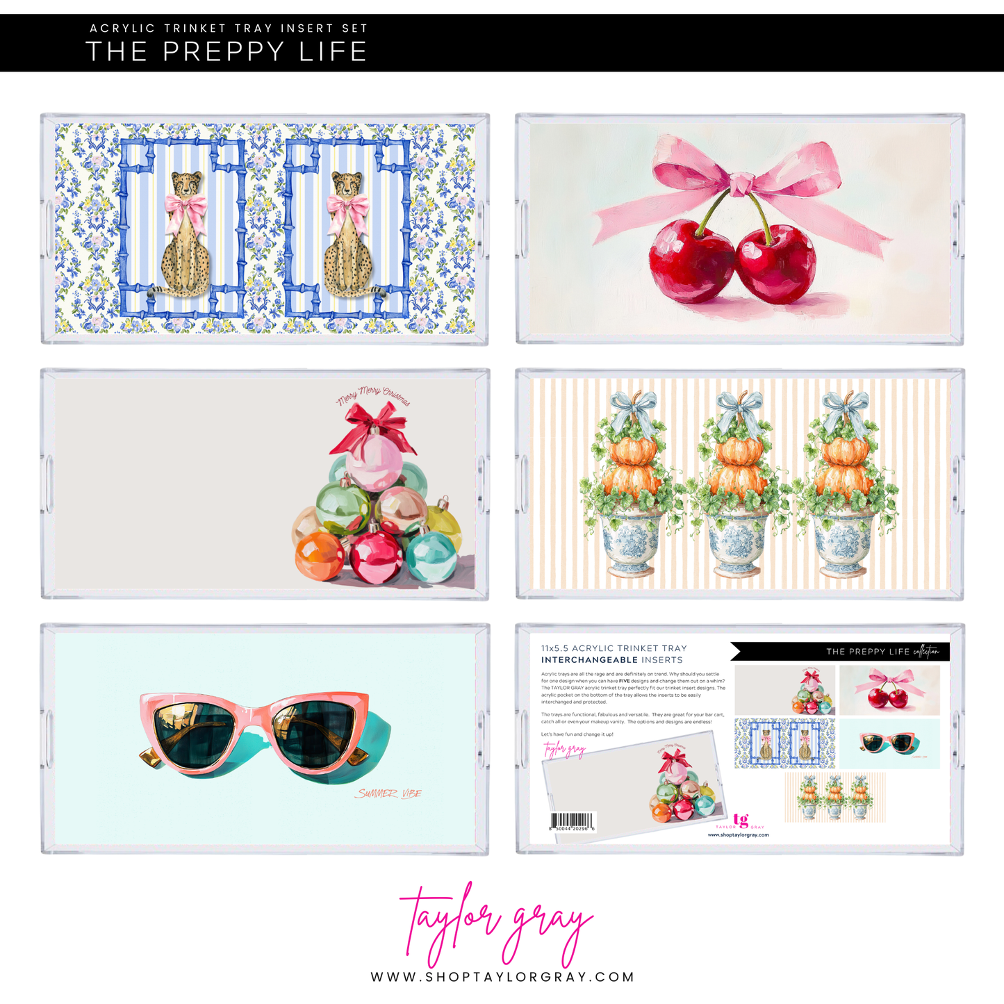 5.5x11 THE PREPPY LIFE trinket tray insert set of 5