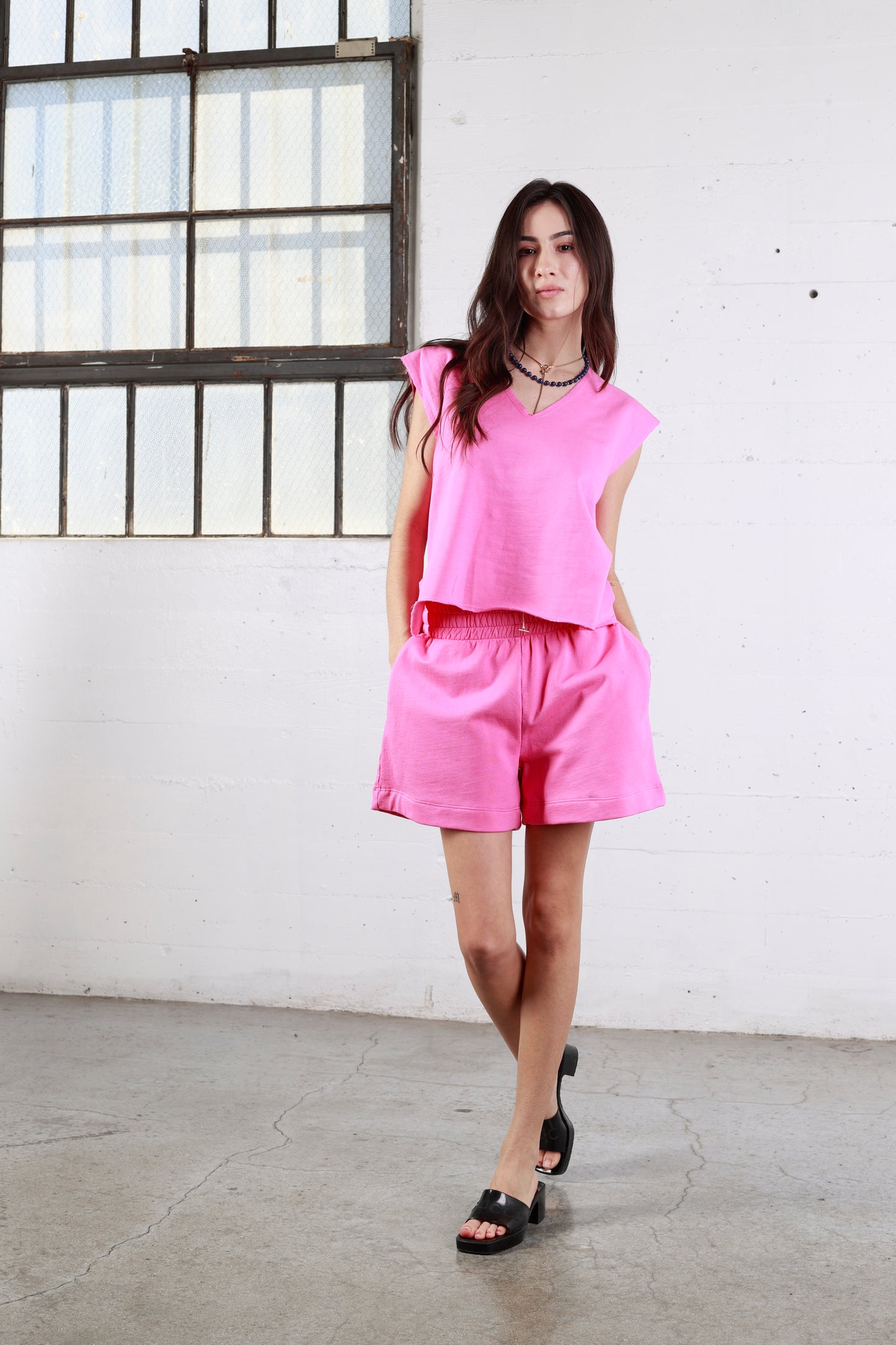 Axis V-Neck Poncho - Pink