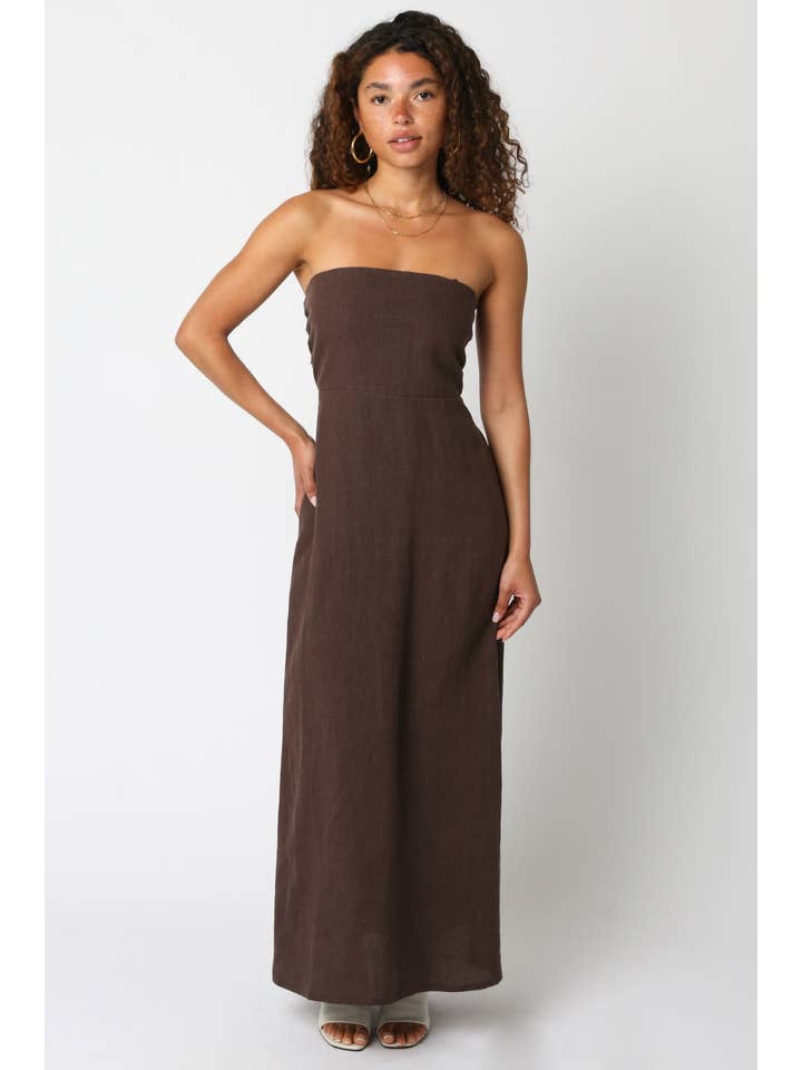 Brown Linen Midi Dress