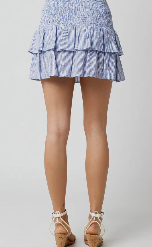 Striped Denim Ruffle Mini Skirt