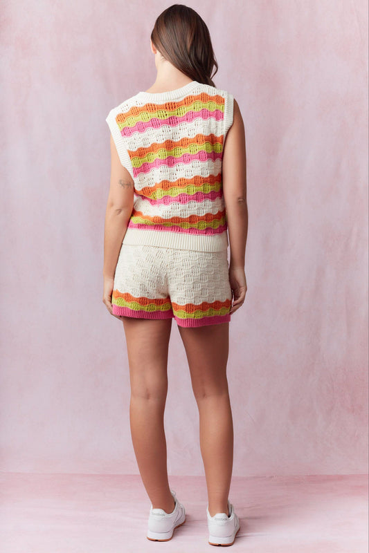 Multi Wavy Crochet Sweater Vest