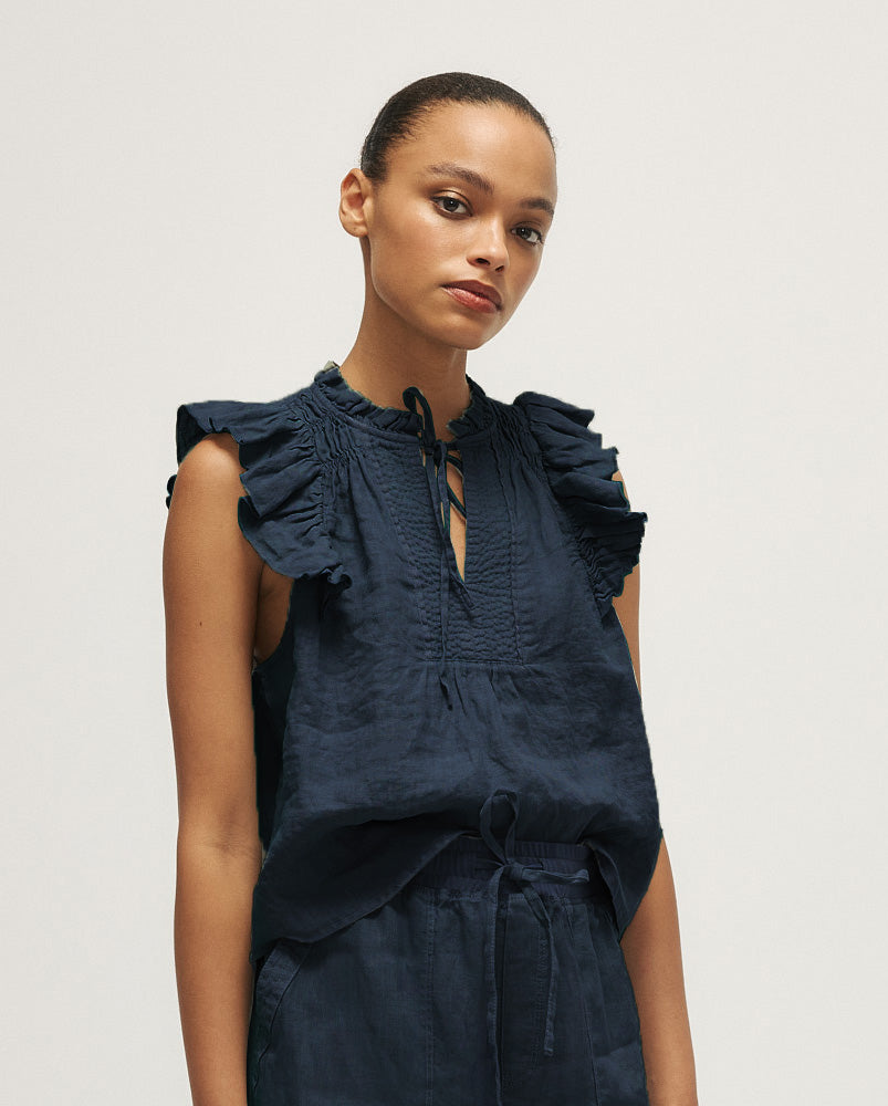 Ren Navy Flutter Sleeve Top
