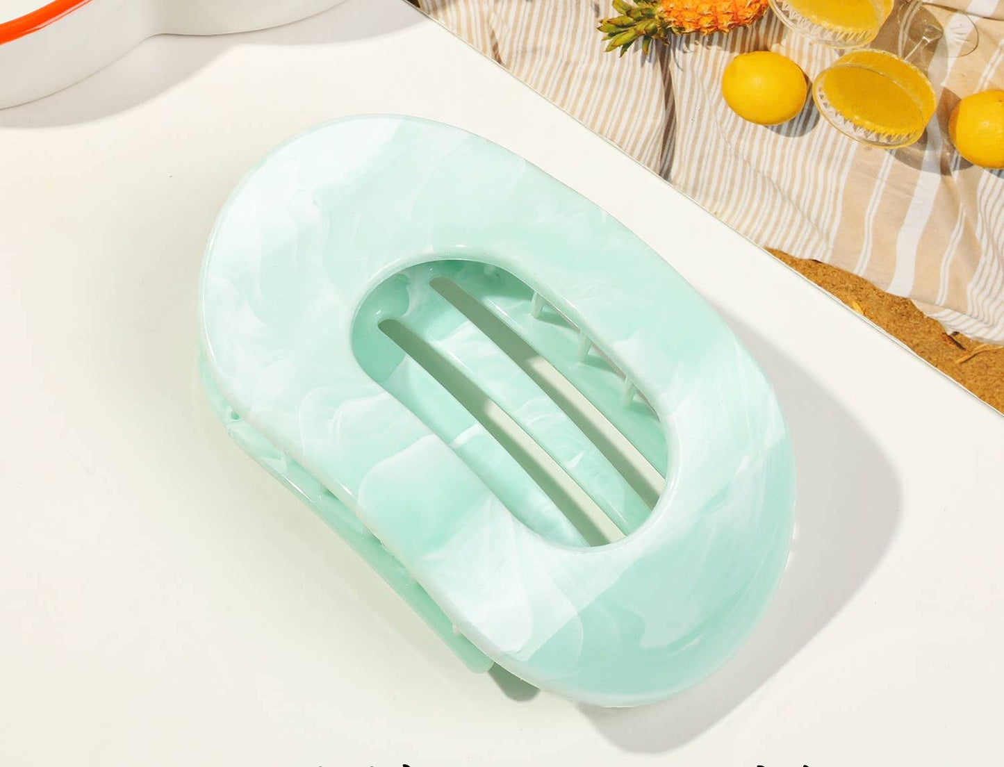 Women's Colorful Flat Round Flower Bow Hair Claw Clip