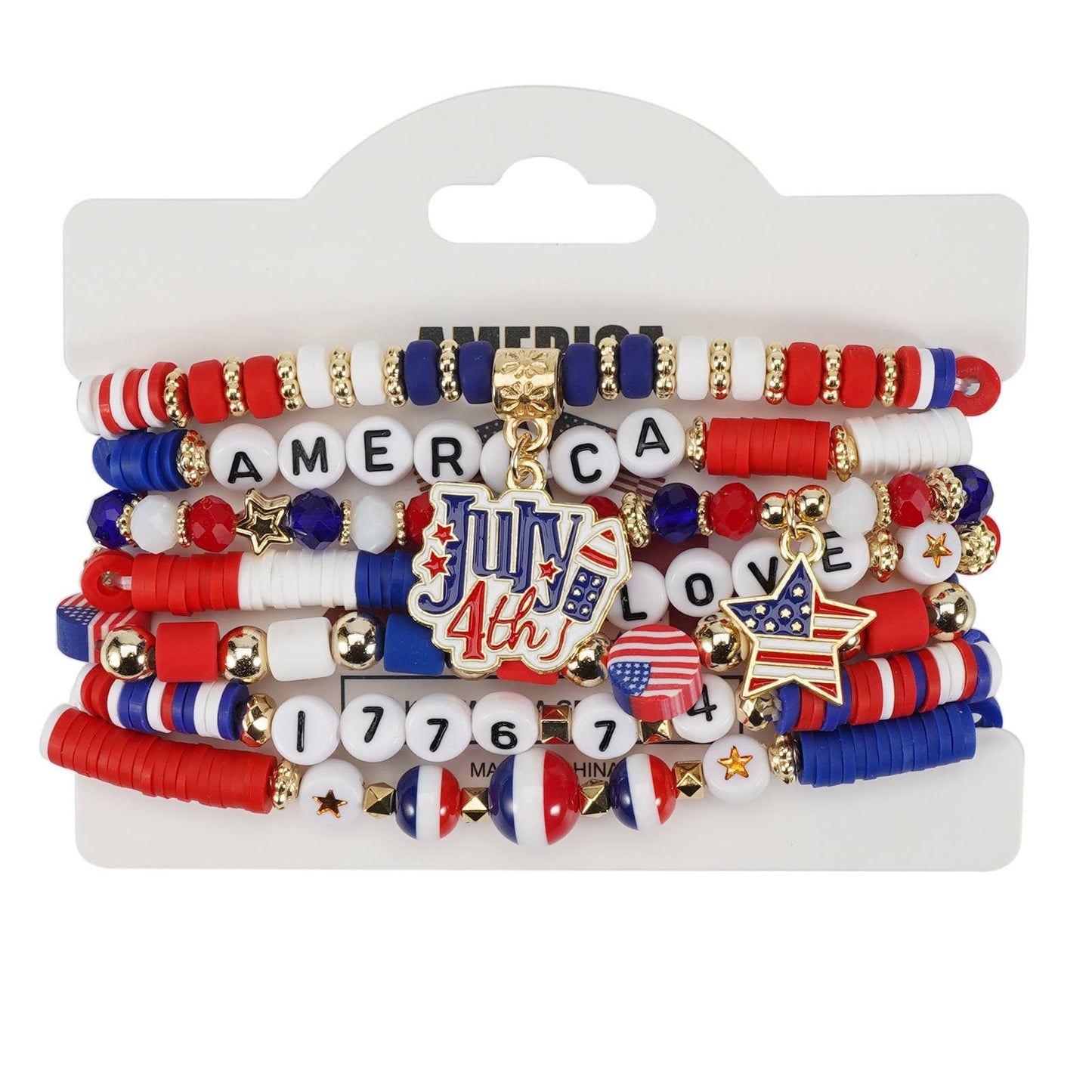 4th of July Patriotic Stackable Beaded Bracelet Set