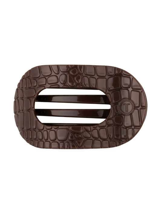 Brown Crocodile Large Flat Round Hair Clip