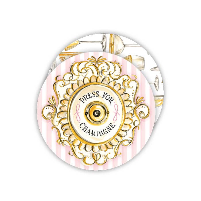 Handpainted Champagne Call Button Round Coaster