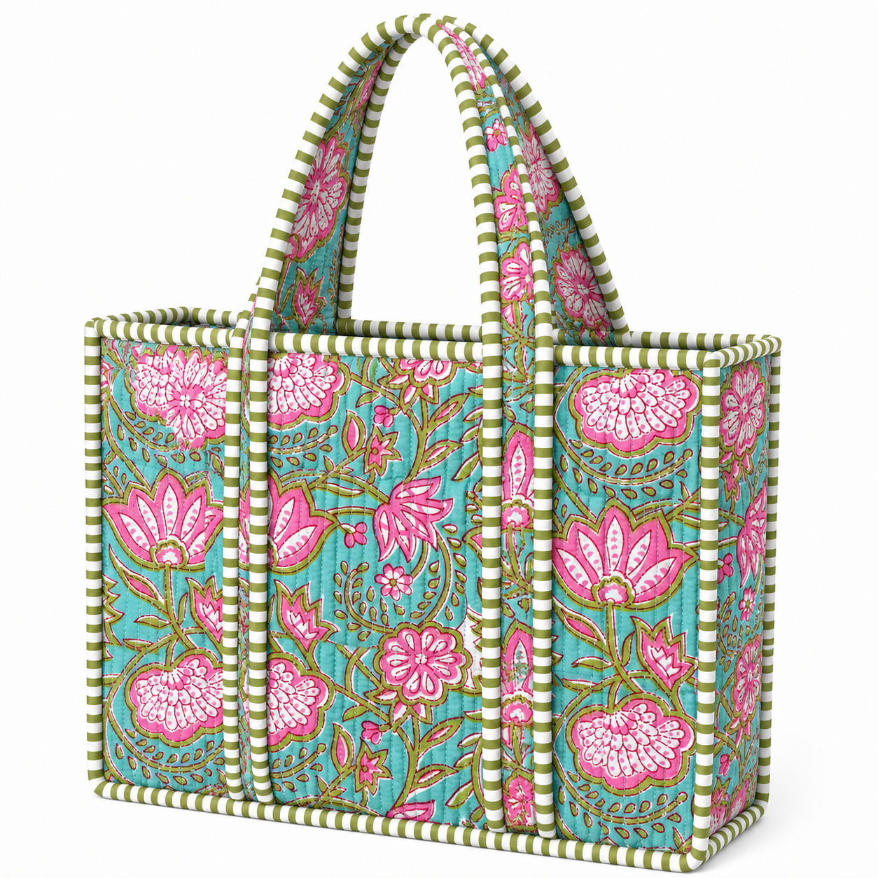 Green Pink Quilted Bag Print