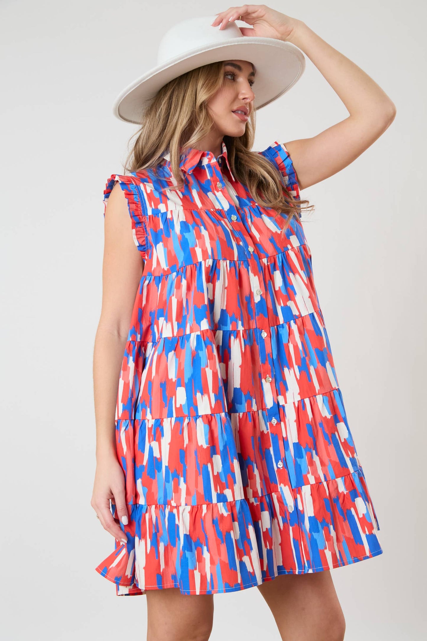 Brushed Prints Tiered Dress