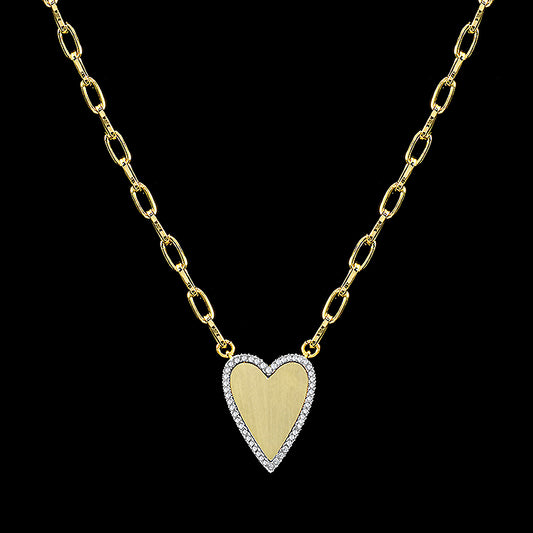 Gold Pave Trim Heart Necklace