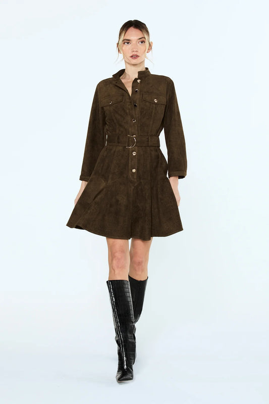 Kerrie Belted Mini Dress - Olive
