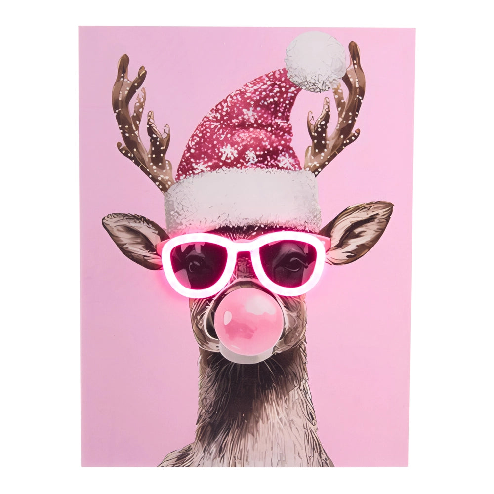 Reindeer Lit Neon Glasses Wall Art
