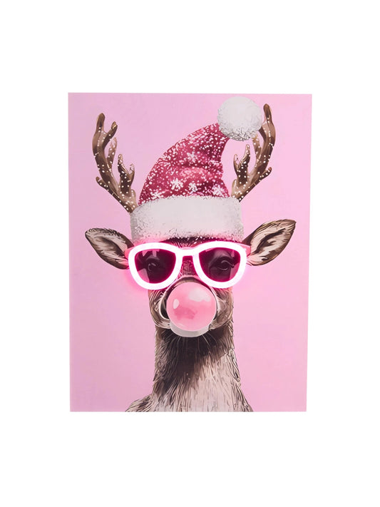 Reindeer Lit Neon Glasses Wall Art