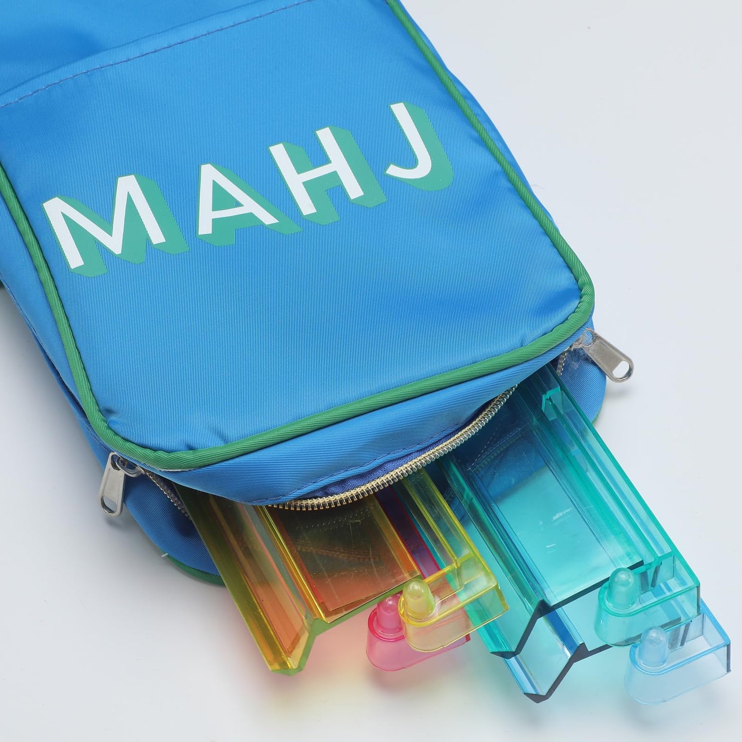 Mahj Rack Bag - Blue / Green Piping