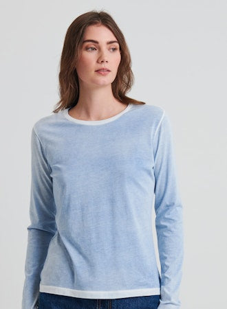 Pima Classic Spray Long Sleeve Crew - Chambray Blue