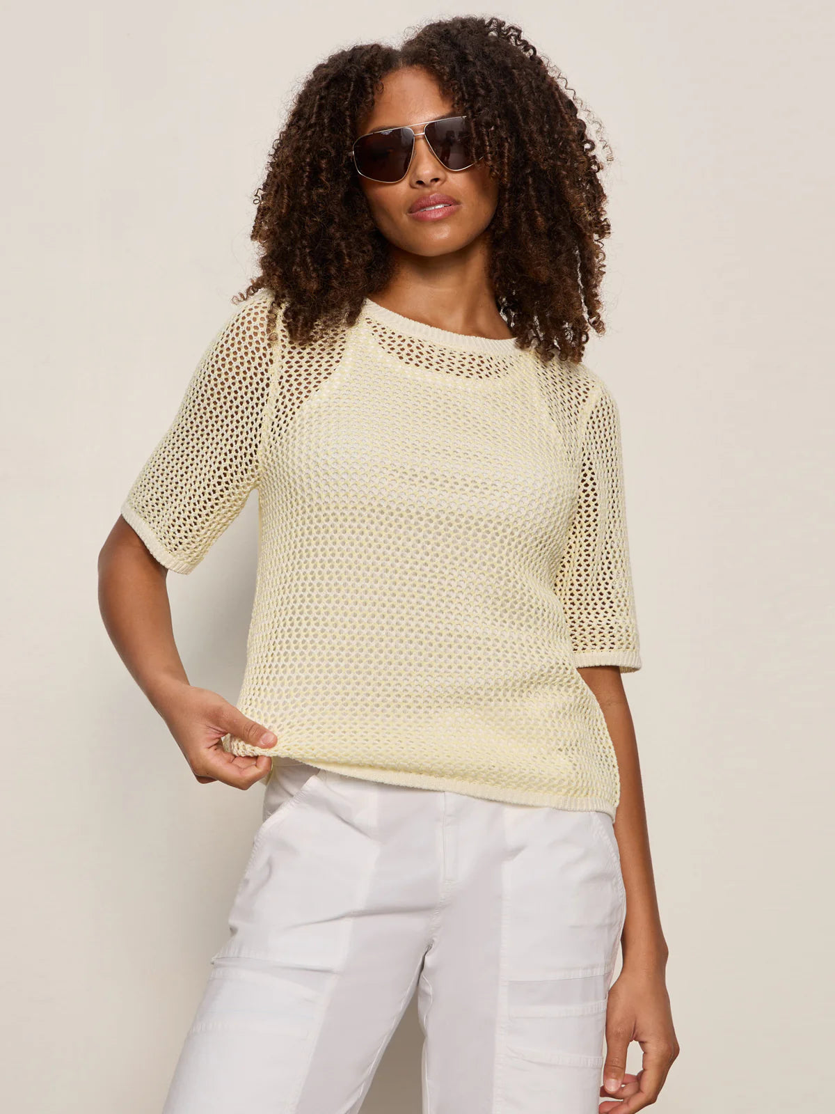 OPEN KNIT SWEATER TEE - Lemon Drop