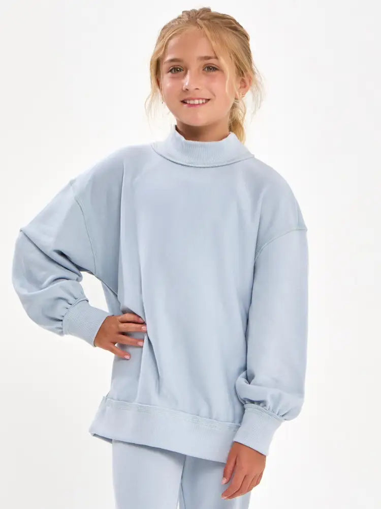 Cotton Terry Mock Neck Sweatshirt Sky Blue