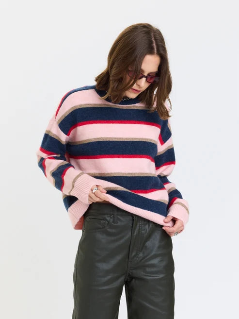 Carlyle Everyday Crew Neck Sweater - Coral Stripe