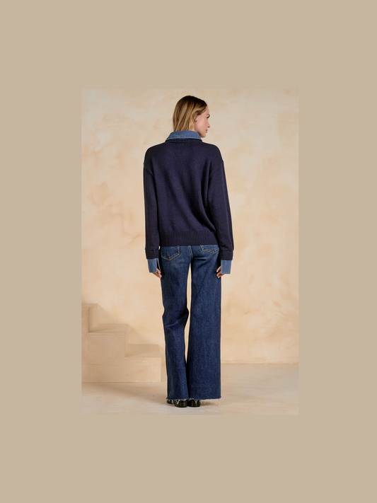 Navy Collared Denim Sweater