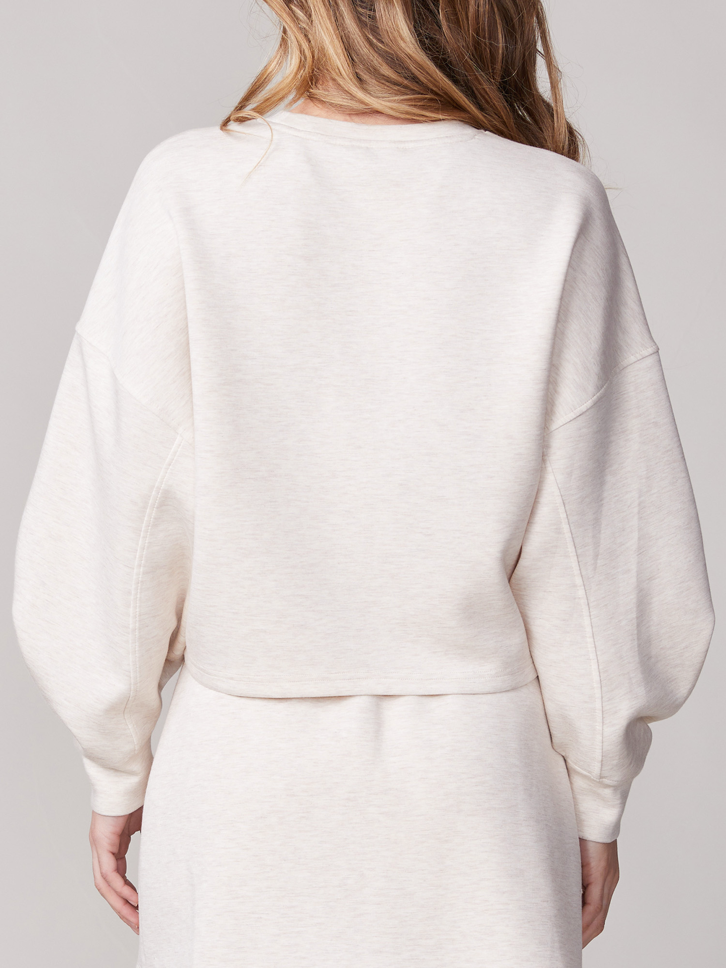 Pleat Sleeve Cropped Crewneck - Heather Oatmeal