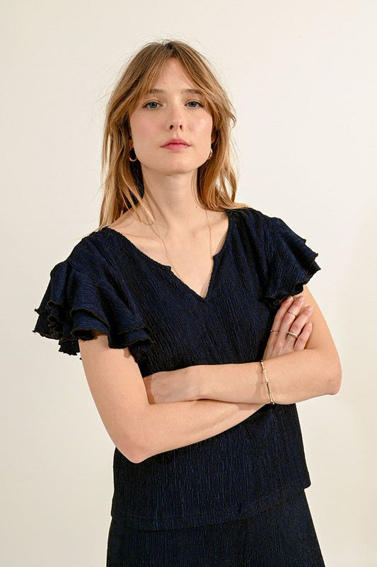 Navy V-Neck Blouse