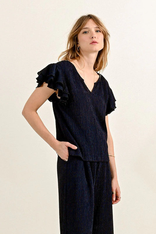 Navy V-Neck Blouse