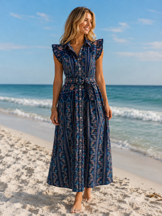 Karly Ruffled Sleeveless Midi Dress