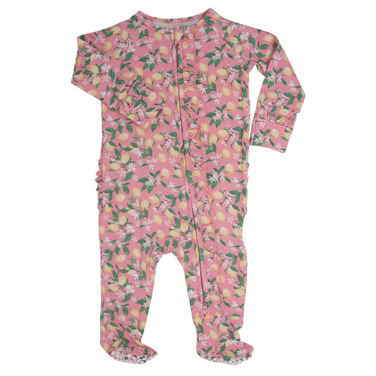 Ruffle Footie - Lemons Pink