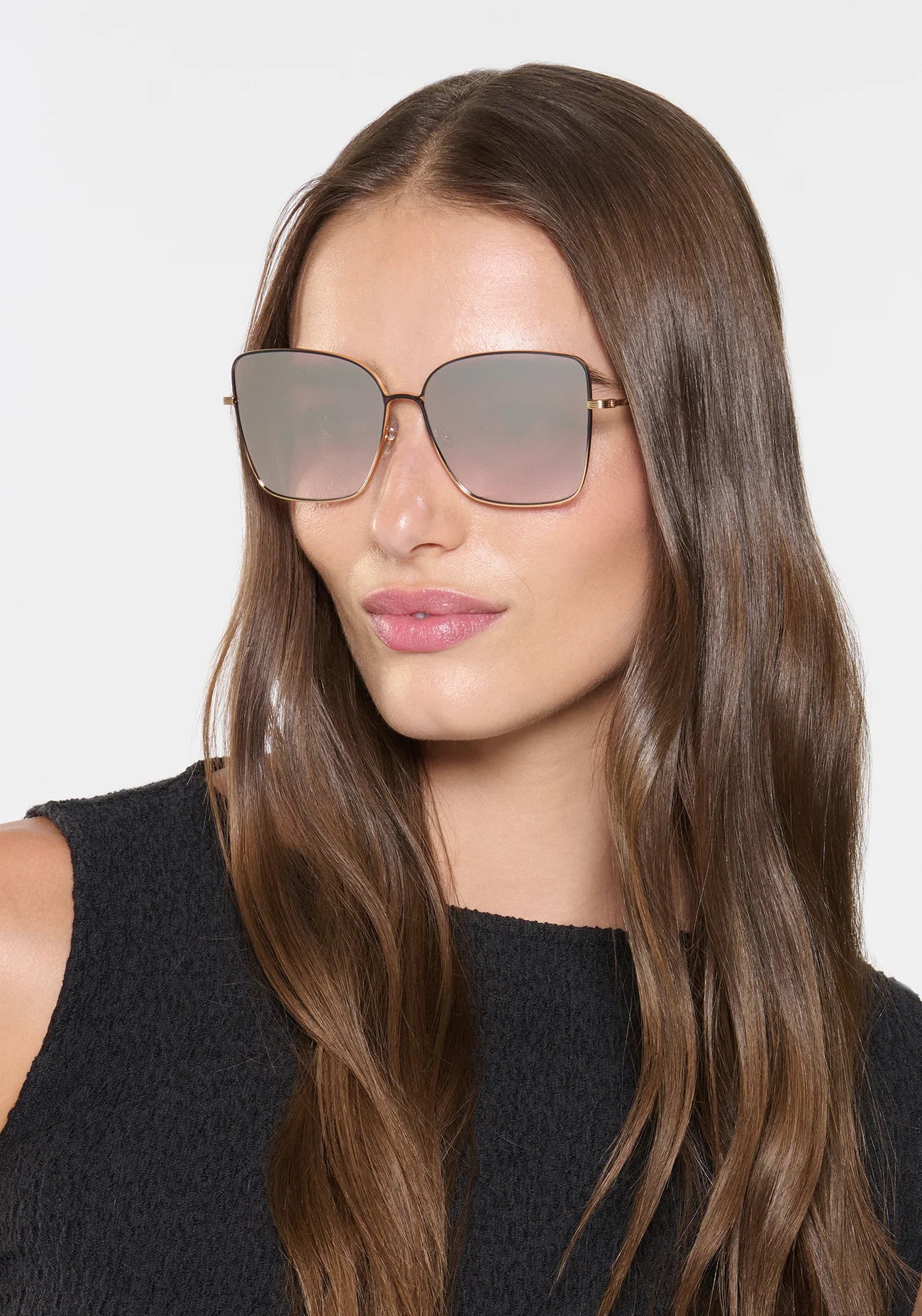 Dolly - 24K Matte Black Fade + Crystal Mirrored Sunglasses