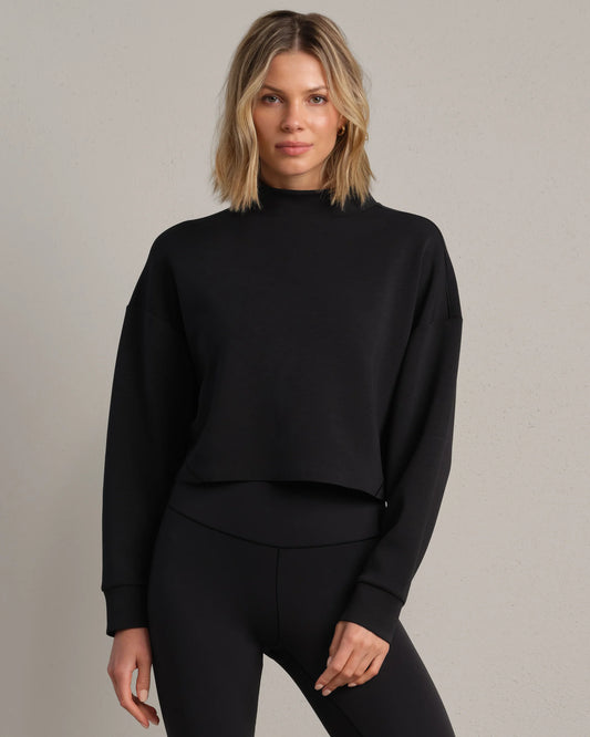 Dreamglow Cropped Mock Neck - Pure Black