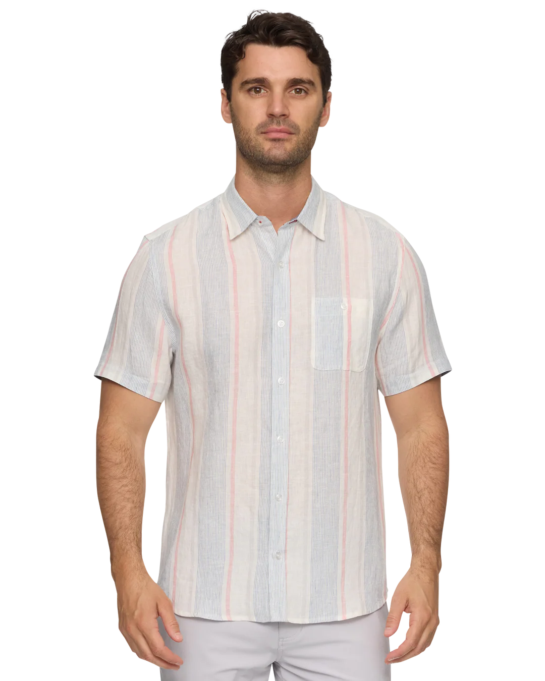 Brent SS Stripe Linen Blend Shirt