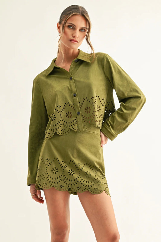 Davi Eyelet Faux Suede Skirt