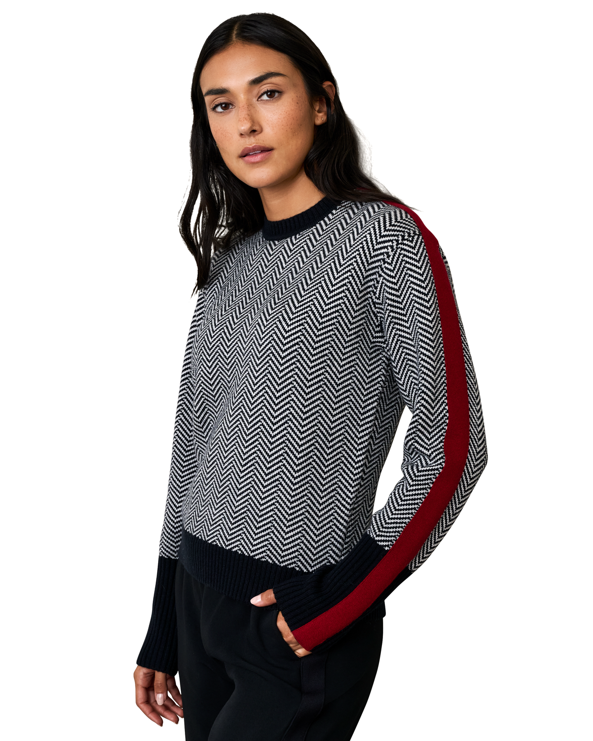 Uptown Herringbone Sweater - Pure Black