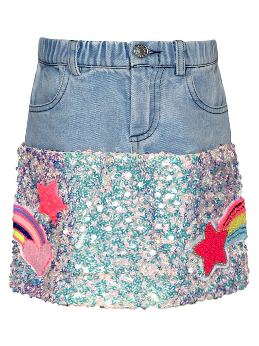 Denim & Sequin Patch Skirt