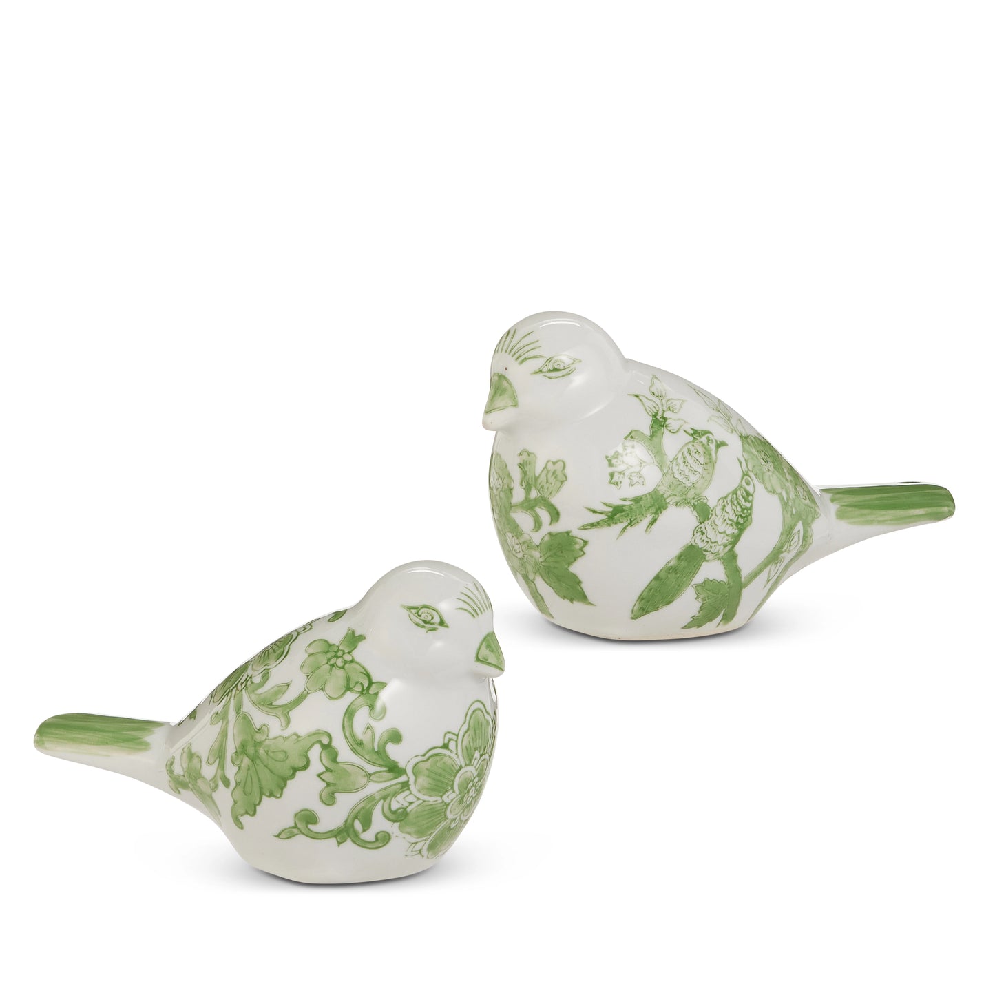 7.5" Green and White Chinoiserie Birds
