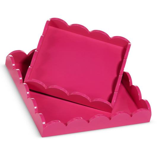 12" Pink Scalloped Tray Set