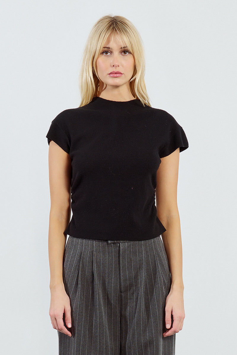 Ruched Black Knitted Top