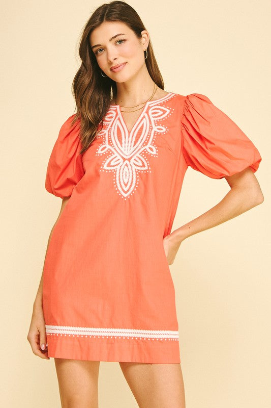 Sun Orange Embroidery Dress