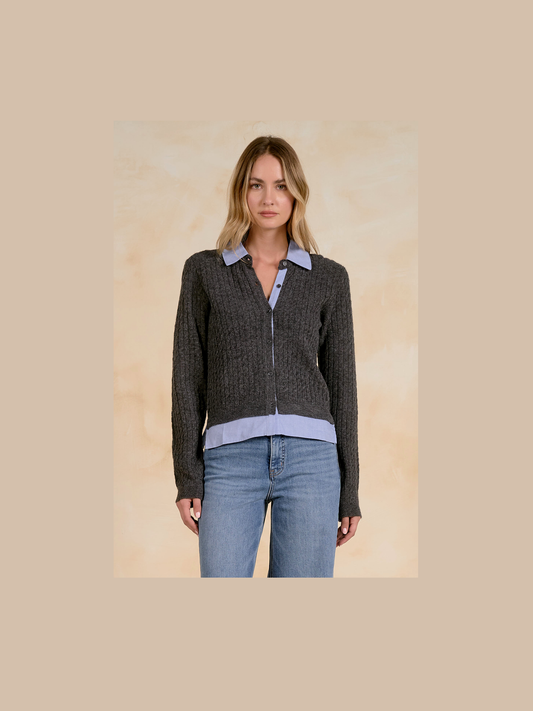 Charcoal Blue Cardigan Collared
