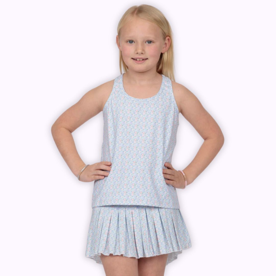 Grand Blue Flowers Mini Pleat Skort