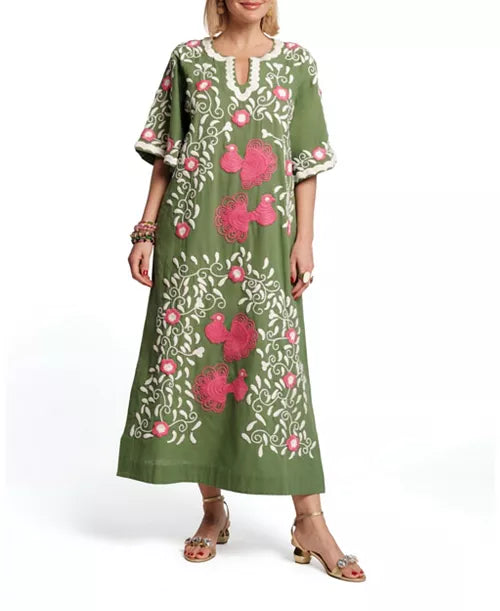 Peacock Caftan Embroidery Dress