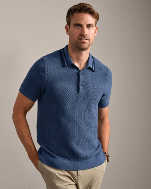 Fine Knit Sweater Polo - Vintage Indigo