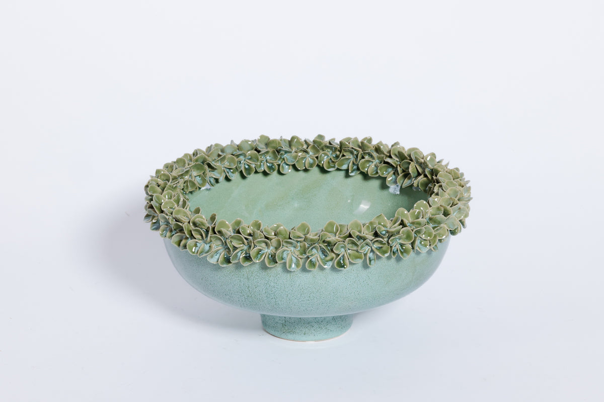 Flower Rim Bowl Med 11" - Green