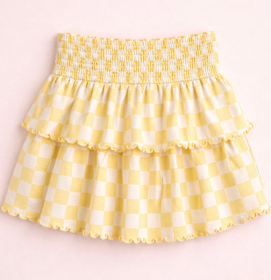 Smocked Waistband Checkered Print Skort