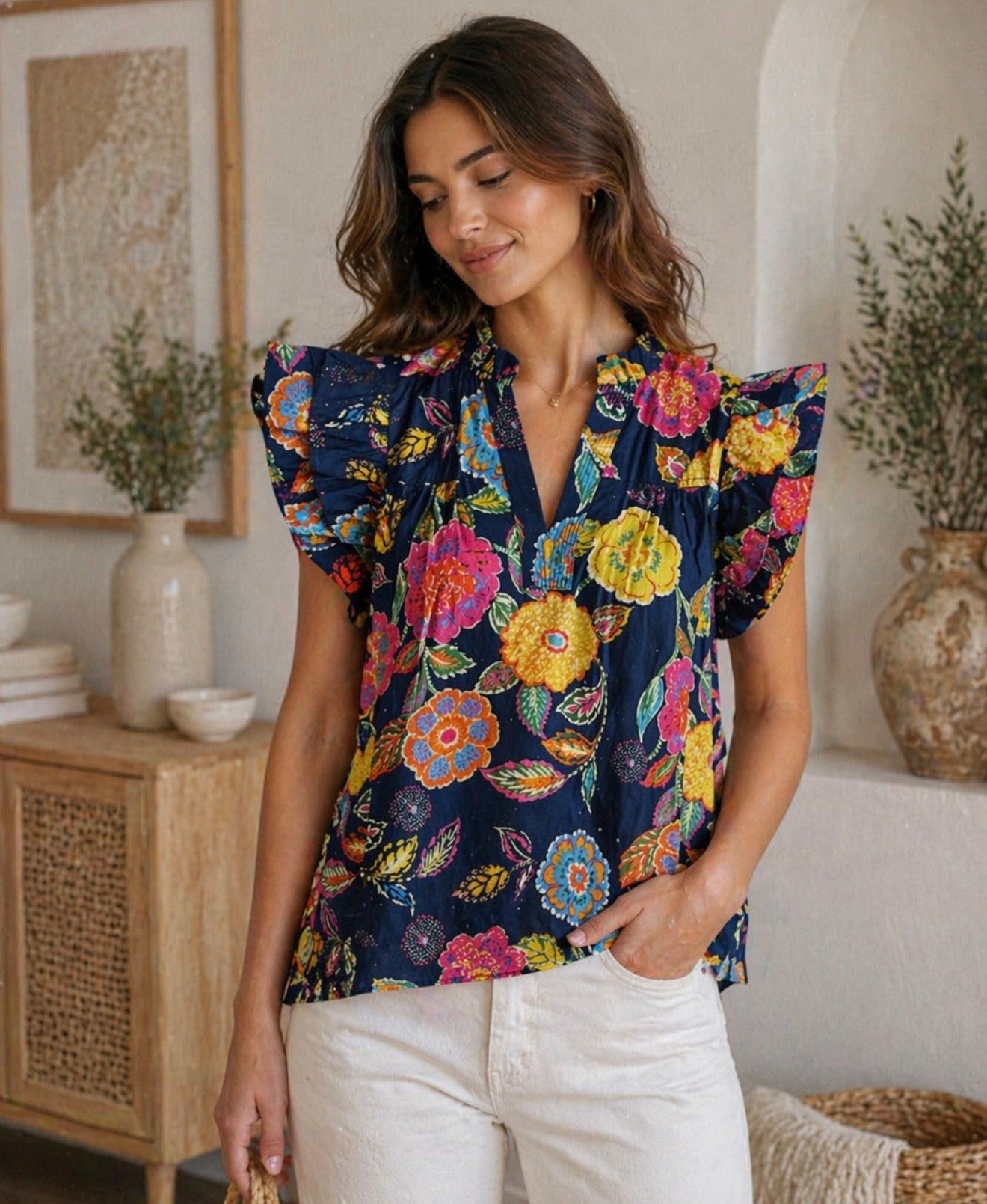 Navy Blooms Top