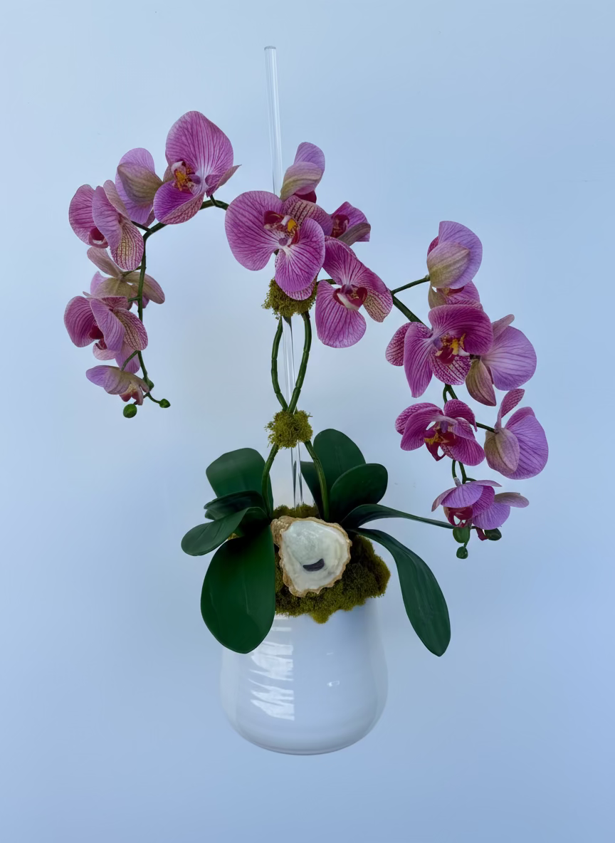 Double purple orchid arrangements