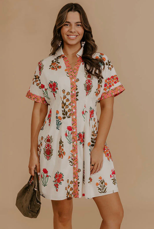 Cream Floral Mini Dress