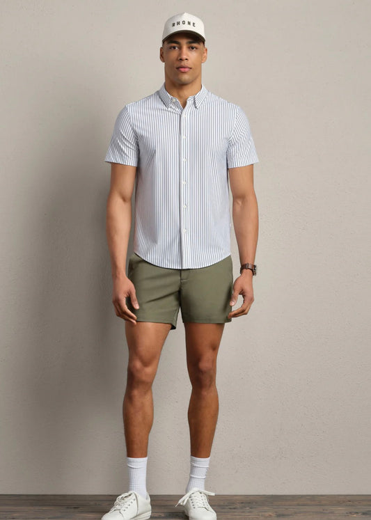 Commuter Short Sleeve Short - White/Navy Pinstripe